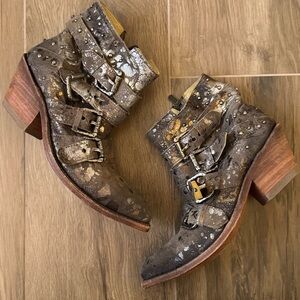 LIBERTY BLACK Paint Splatter Metallic Amy Western Leather Ankle Boots